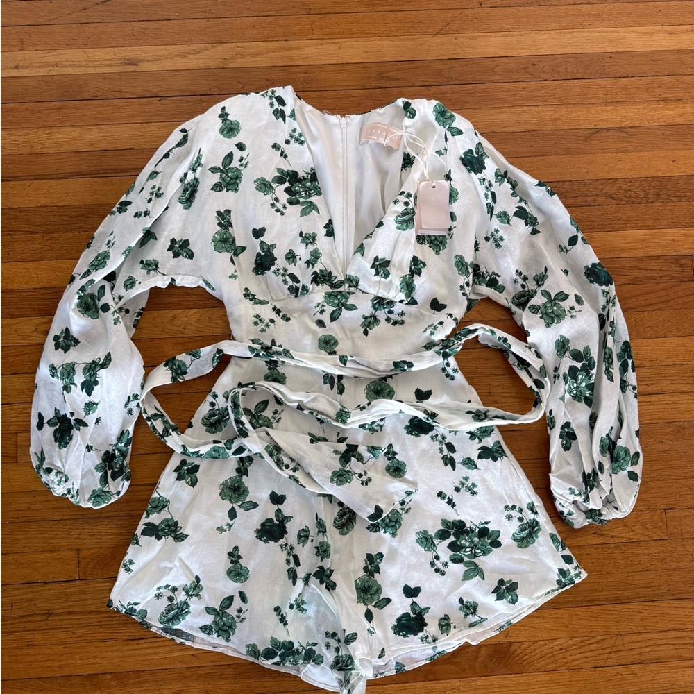 KEEPSAKE the Label White Romper with Green Floral Print